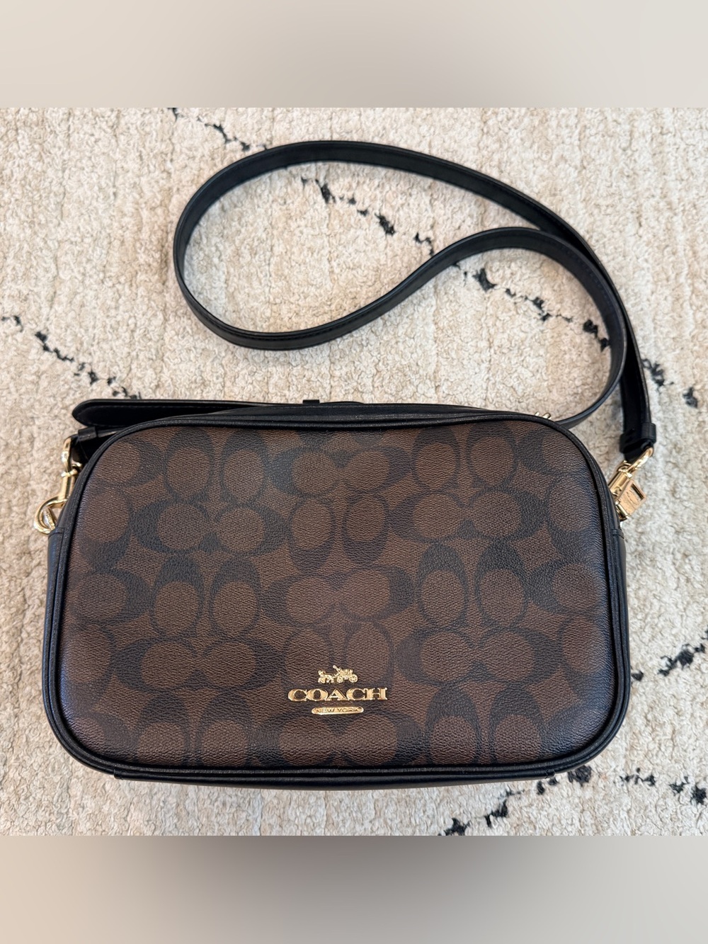 Coach Jes Crossbody Brown & Black Signature Canvas Gold hardware